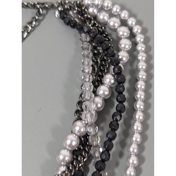 Premier Designs Main Event Necklace Gray Black Bead Multi Chain Faux Pearl 22" - Picture 5 of 9